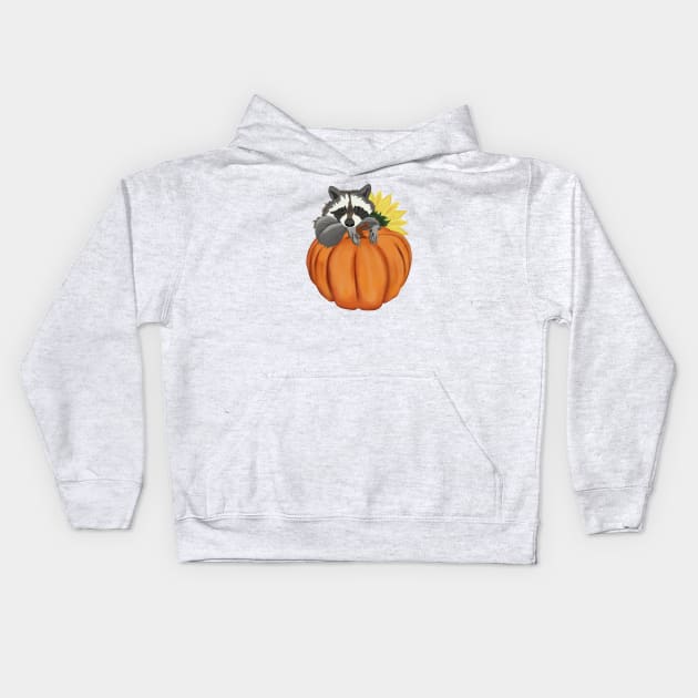 Raccoon, Pumpkin and Sunflower Kids Hoodie by KateQR